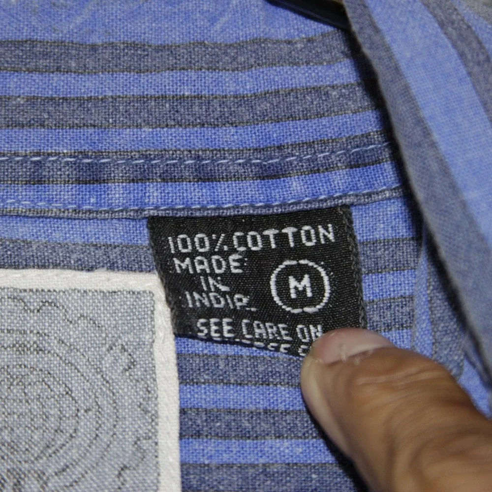Pier Connection Mens Medium Striped‎ Button Down Shirt 100% Cotton Blue Gray